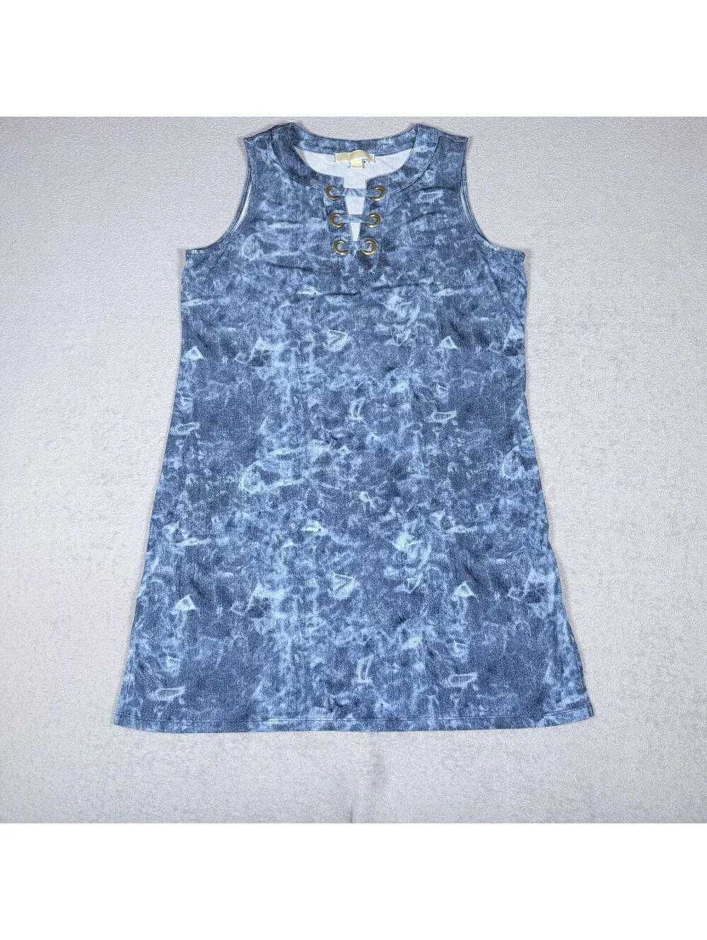 Michael Kors Women's Blue Tie Dye Sleeveless V-Neck Mini Shift Dress Size Large